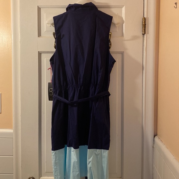 NWT Gibsonlook sleeveless summer ruffle  wrap style  dress. Navy & Turquoise. - Picture 8 of 8